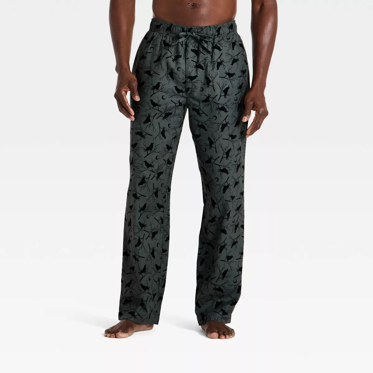 Men's Halloween Raven Flannel Pajama Pants - Goodfellow & Co\u2122 Black S | Target