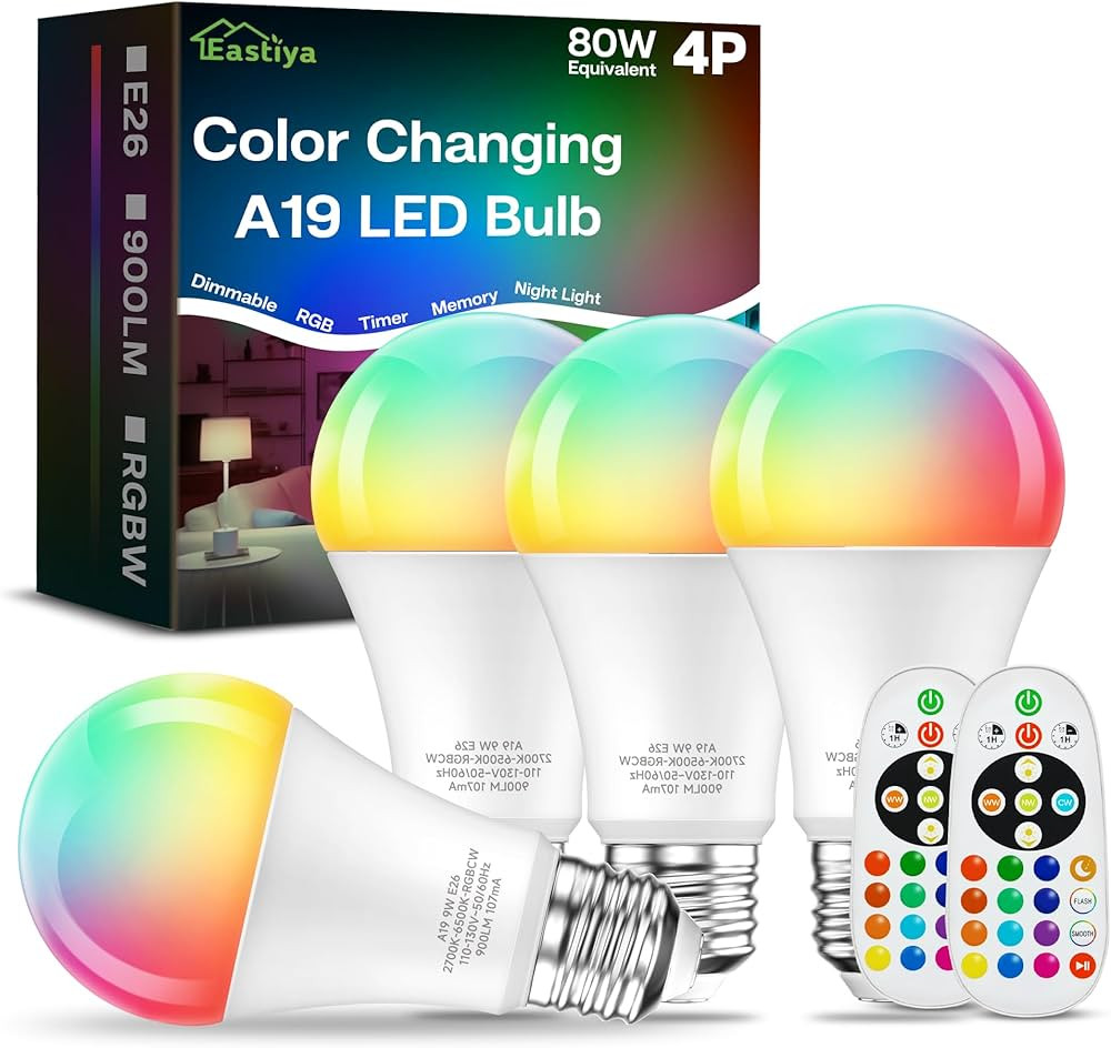 Color Changing Light Bulb, 80W Equivalent, Remote Control Light Bulbs, 900LM, RGB Light Bulbs, 9W... | Amazon (US)