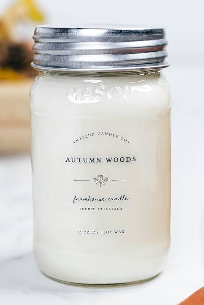 Antique Candle Co.® Autumn Woods 16 Ounce Soy Wax Candle, 80 Hour Burn Time, Cotton Wick, Mason ... | Amazon (US)