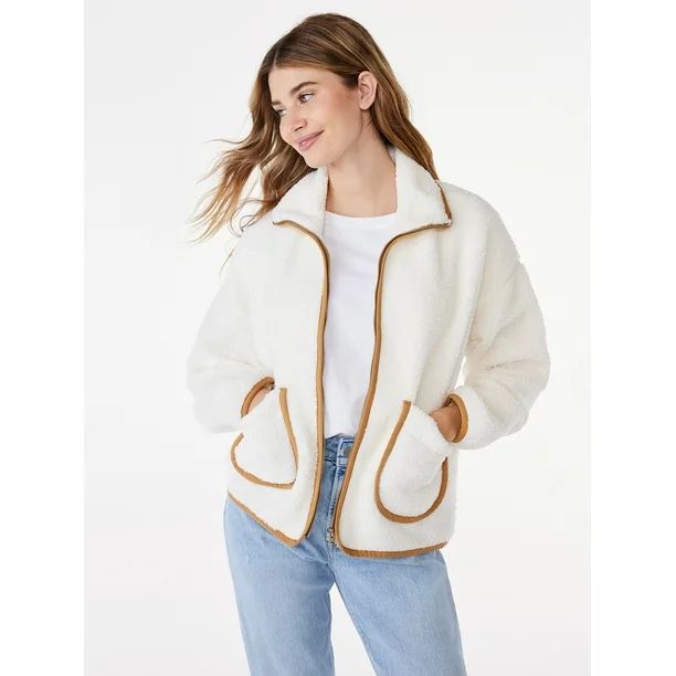 Free Assembly Women's Patch Pocket Mixy Teddy Fleece Jacket, Sizes XS-XXL - Walmart.com | Walmart (US)