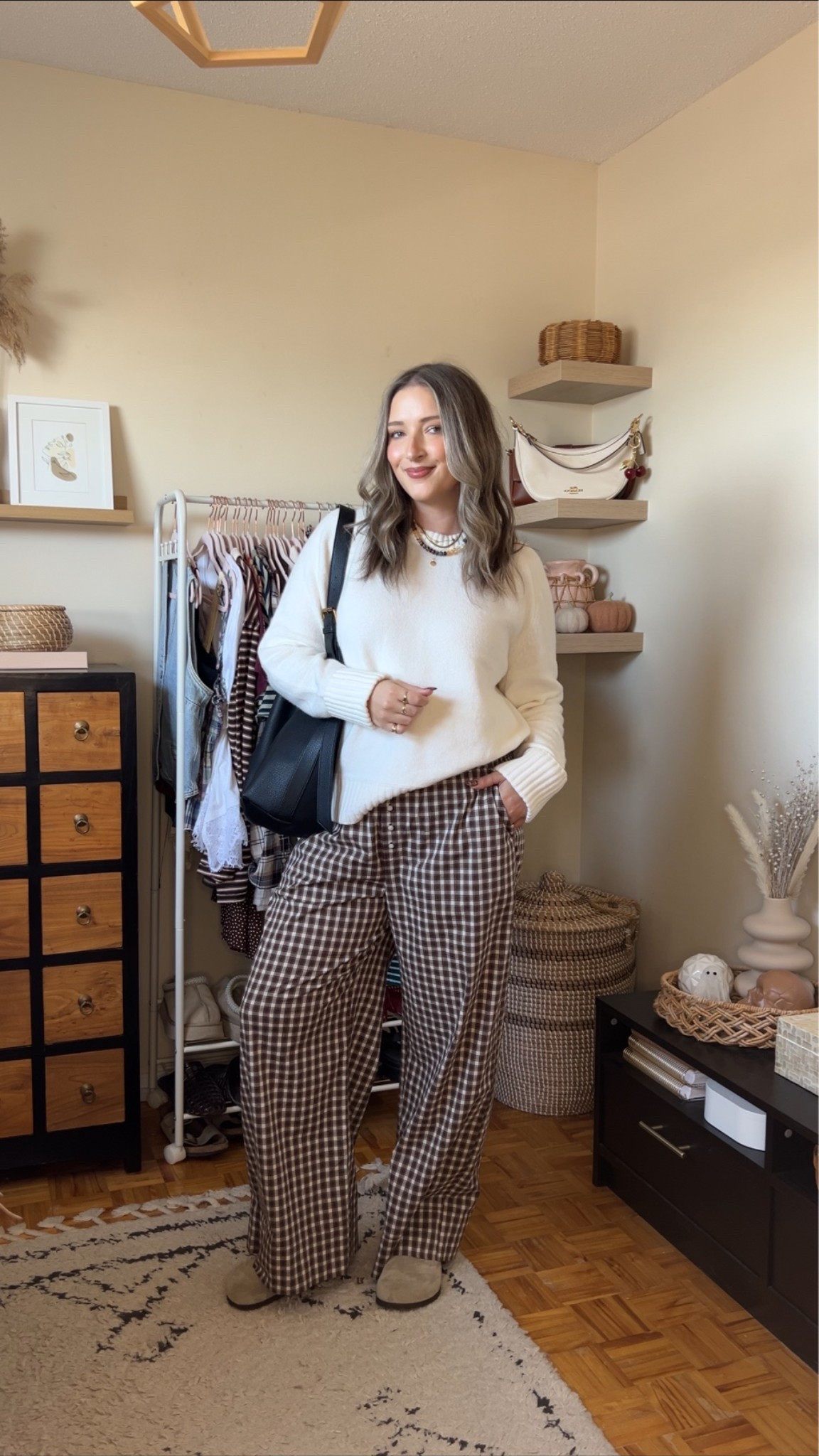 Comfy fall outfit! Code AFLTK for extra 20% off at Abercrombie! Sized up to XL in the sweater for an oversized fit. Wearing M in the plaid pants. I’m a 9.5-10 shoe and wear a 40 in the Birkenstocks