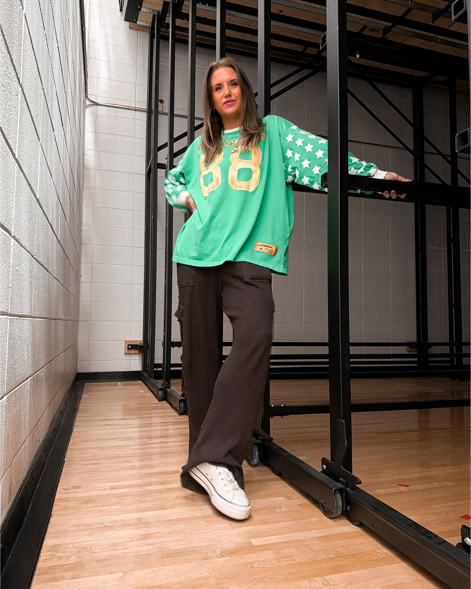 Cozy. Casual. Comfy and yet still cute. My favorite kind of vibe. 💚🐻✨
Freepeople graphic long sleeve | aerie sweatpants | converse platform shoes | jewelry | diy nails 
#comfycasual #momvibes #cozycute

#LTKootd #LTKSeasonal #LTKmomlife