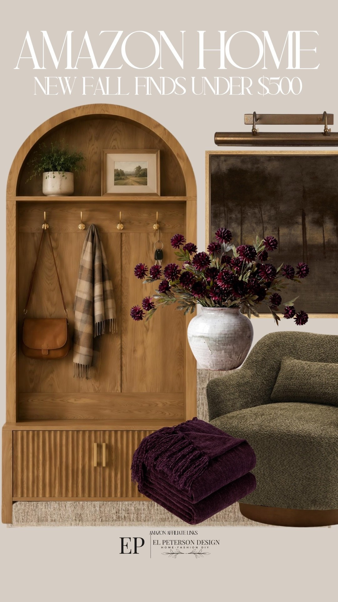 Amazon
Tall accent cabinet
Artwork
Accent chair
Stems
Blanket
Picture light

#LTKHome