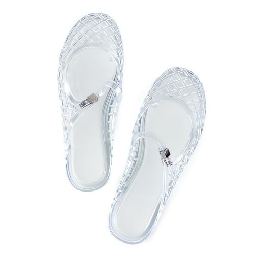 MUSSHOE Women’s Clear Jelly Sandals: Closed Toe Backless Flats - Water-Friendly Summer Beach Shoes - Lightweight Easy-Clean Casual Mules,White 10 | Amazon (US)