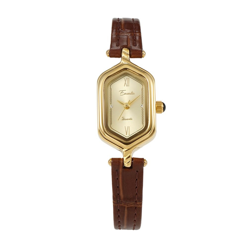CARLIEN Gold Vintage Rhinestone Hexagon Analog Quartz Watches for Women Brown Black Leather Band Ladies Elegant Dainty Bracelet Wristwatch | Amazon (US)