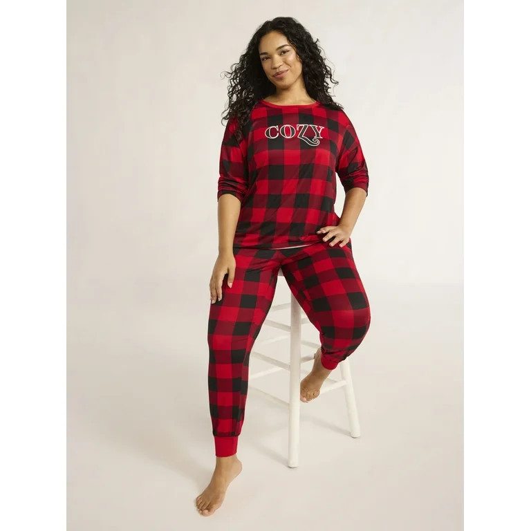 Joyspun Women’s Long Sleeve Tee and Jogger Pants Pajama Set, 2-Piece, Sizes S-3X | Walmart (US)