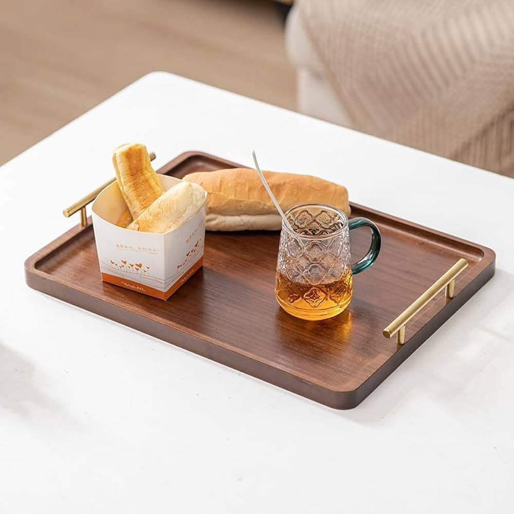 Bamboo Serving Tray with Gold Handles - Decorative Food Tray for Breakfast, Coffee Table, Dinner ... | Amazon (US)