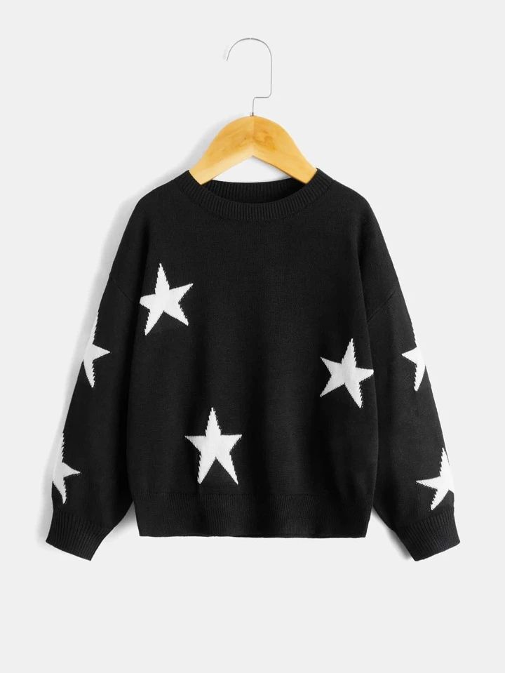 SHEIN Toddler Girls Star Pattern Drop Shoulder Sweater | SHEIN
