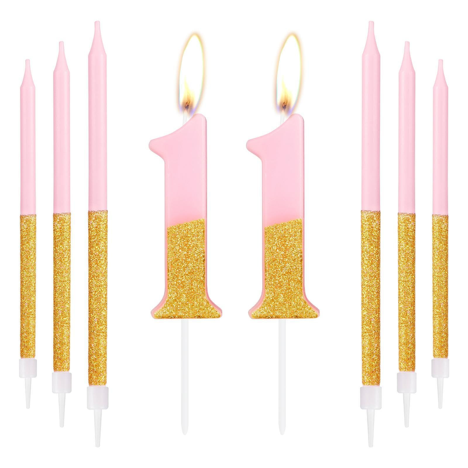 Pink Gold Birthday Candles,Pink Glitter Number 11 Candles with Long Candles,Birthday 11th Candles... | Amazon (US)