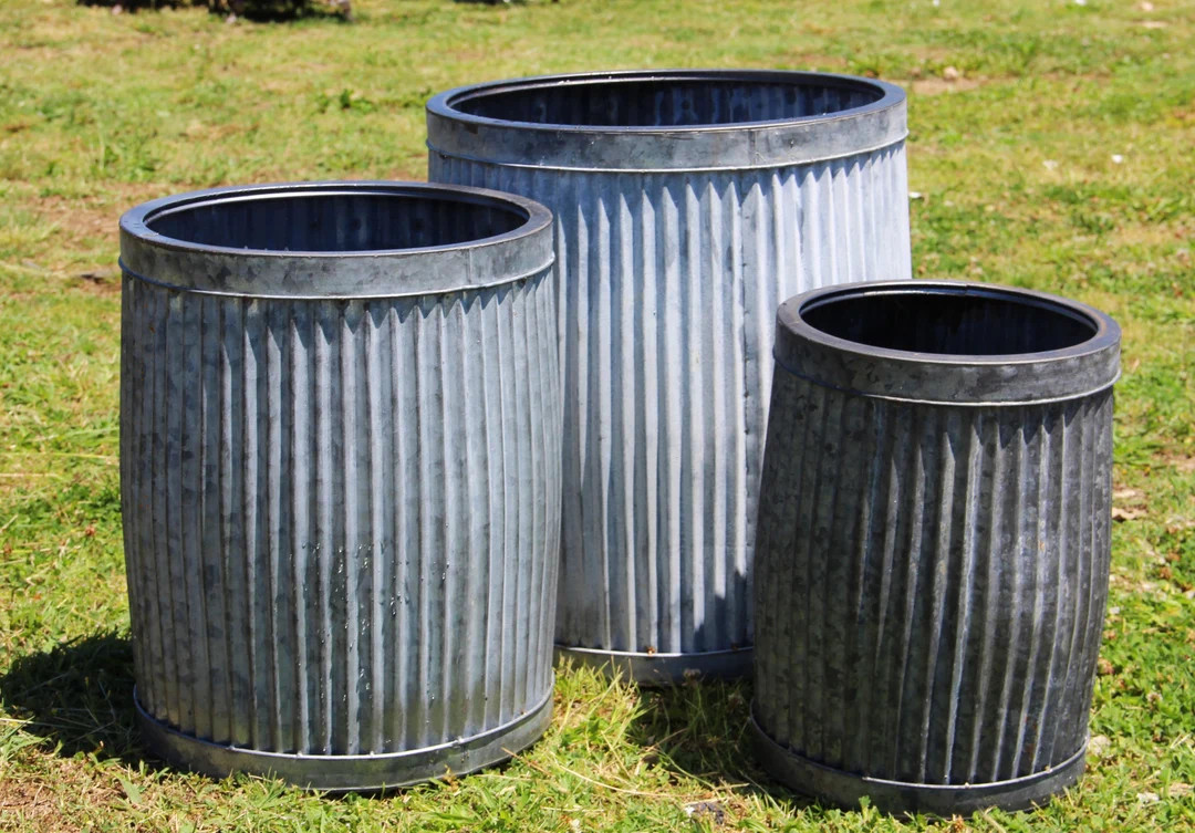 English Style Dolly Drum, Industrial Rustic Metal Bucket, Galvanized Planter -3 Sizes Available -... | Etsy (US)