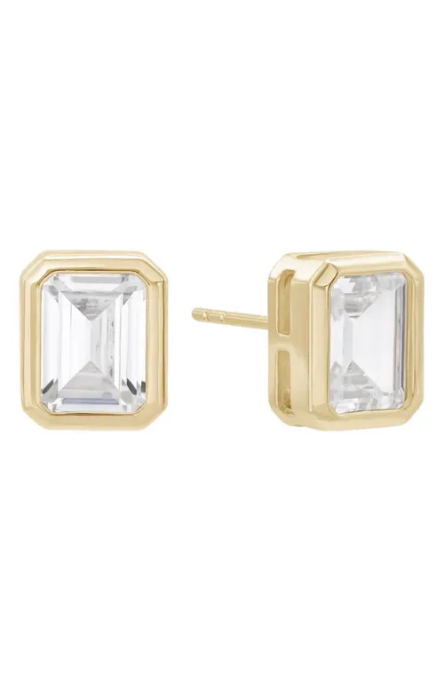 Shashi Emerald Cut Cubic Zirconia Stud Earrings in Gold at Nordstrom | Nordstrom
