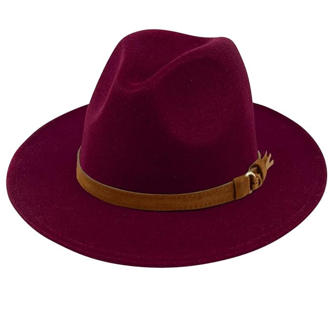 Lanzom Womens Classic Wide Brim Floppy Panama Hat Belt Buckle Wool Fedora Hat | Amazon (US)