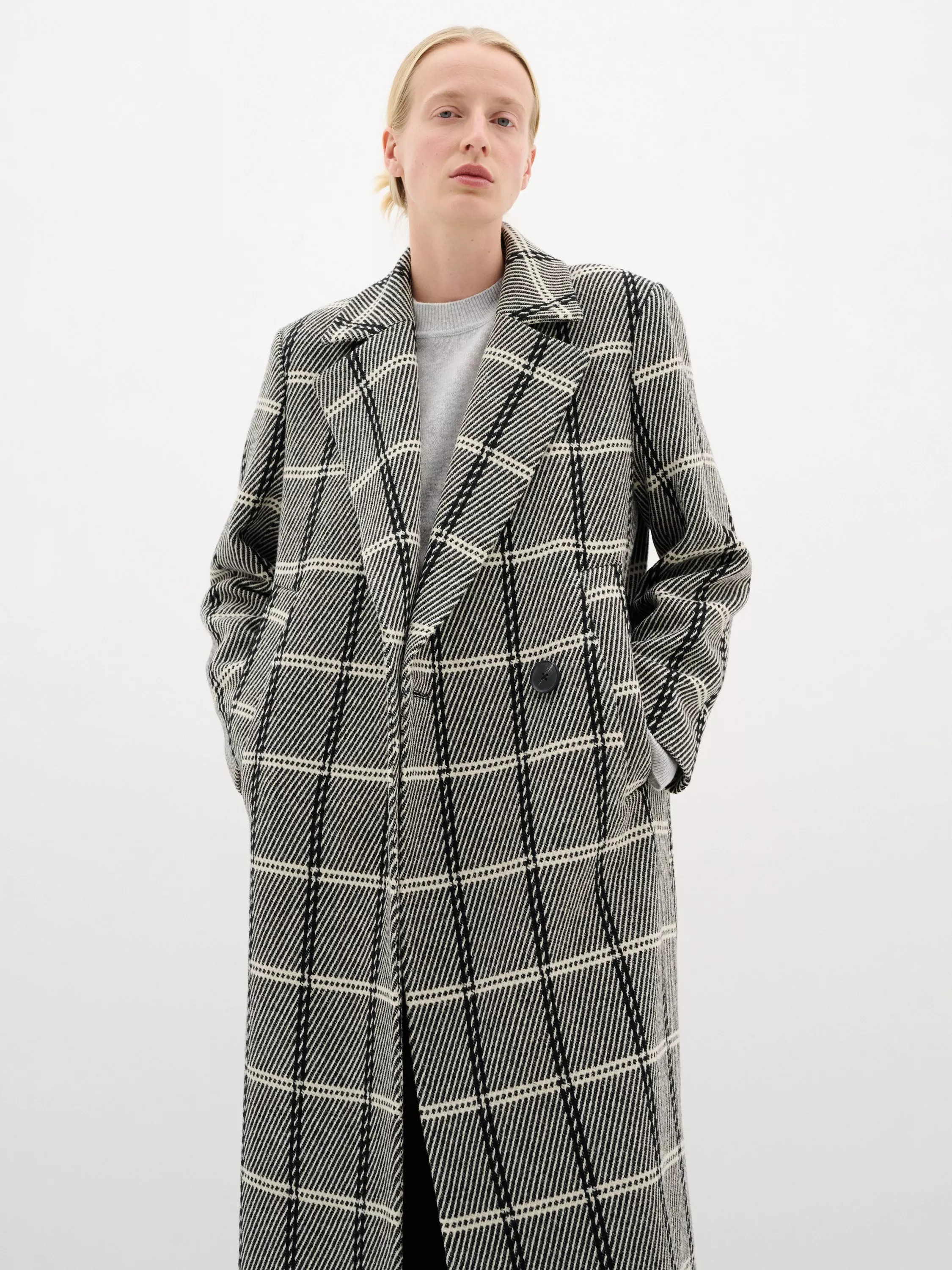 InWear Yania Check Wool Blend Coat, Black/White | John Lewis (UK)