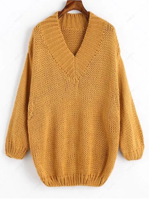 Pullover V Neck Chunky Oversized Sweater | ZAFUL (Global)