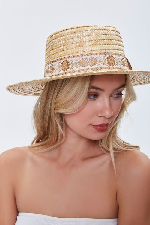 Floral-Trim Straw Boater Hat | Forever 21 (US)