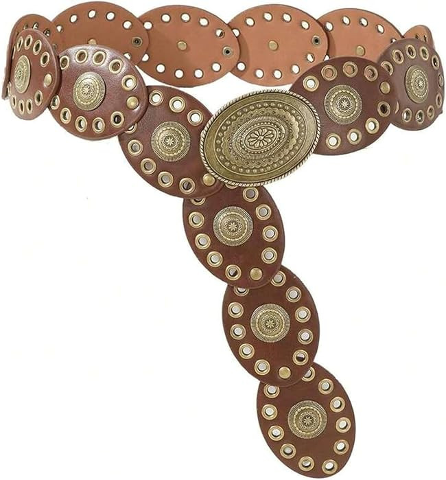 Vintage Western Leather Belt for Women, Wide Cowgirl Belt Concho Buckle S/M | Amazon (US)