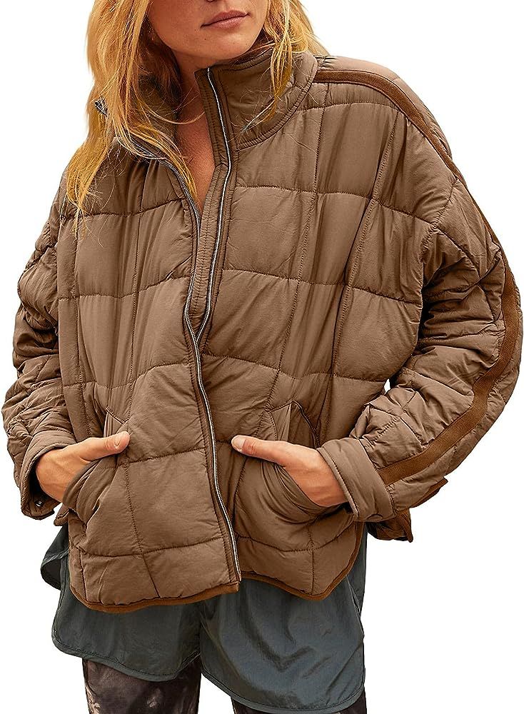 Aiopr Women's Lightweight Down Coat Long Sleeve Zip Packable Short Puffer Jackets | Amazon (US)