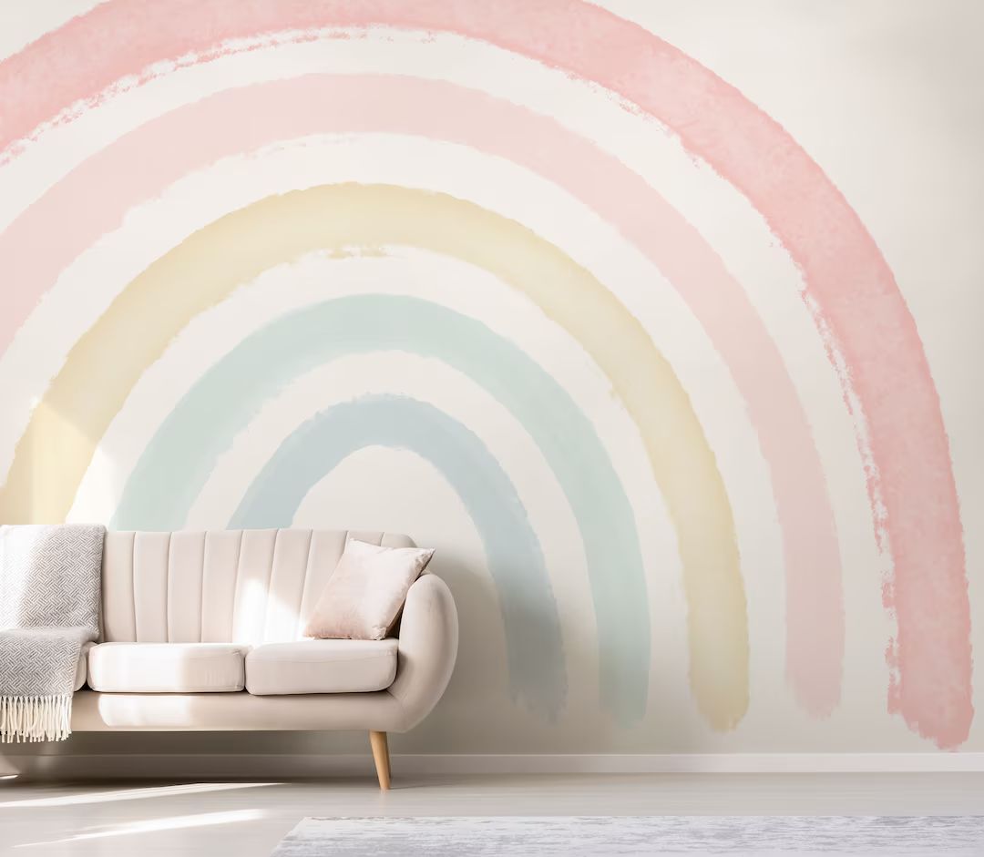 Large Rainbow Decal //boho Coral Peach Pink Pastel Rainbow // Rainbow Wall Sticker // Girl Wall S... | Etsy (US)