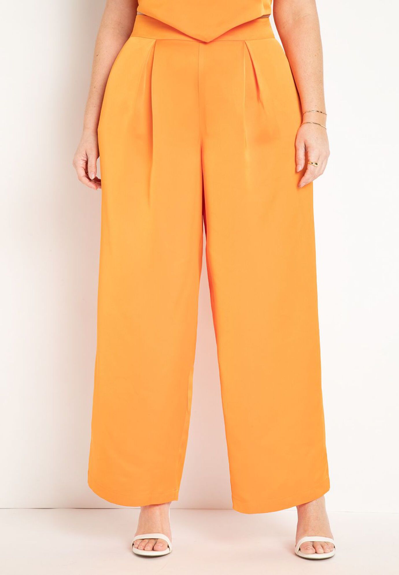 Pleated Wide Leg Satin Trouser | Eloquii