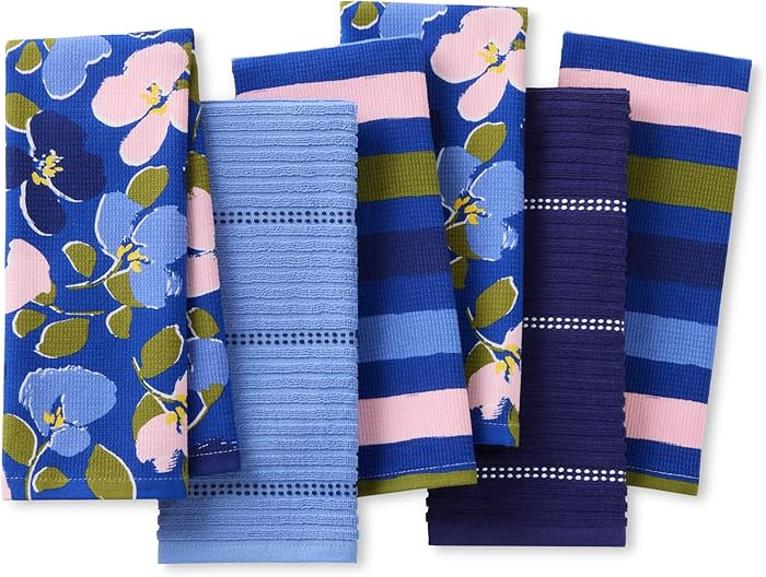 kate spade new york Painterly Bouquet & Bold Painterly Stripe Kitchen Towels 6-Pack Set, Absorben... | Amazon (US)