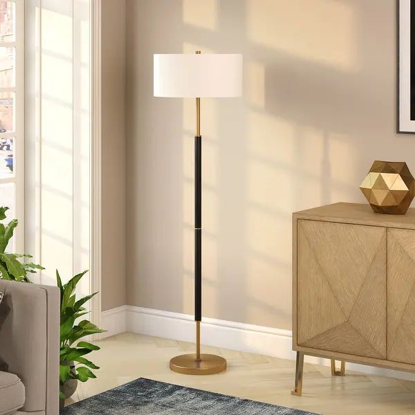 Silver Orchid Gotho Pedestal Contemporary Floor Lamp - Rustic Oak and Brass | Bed Bath & Beyond