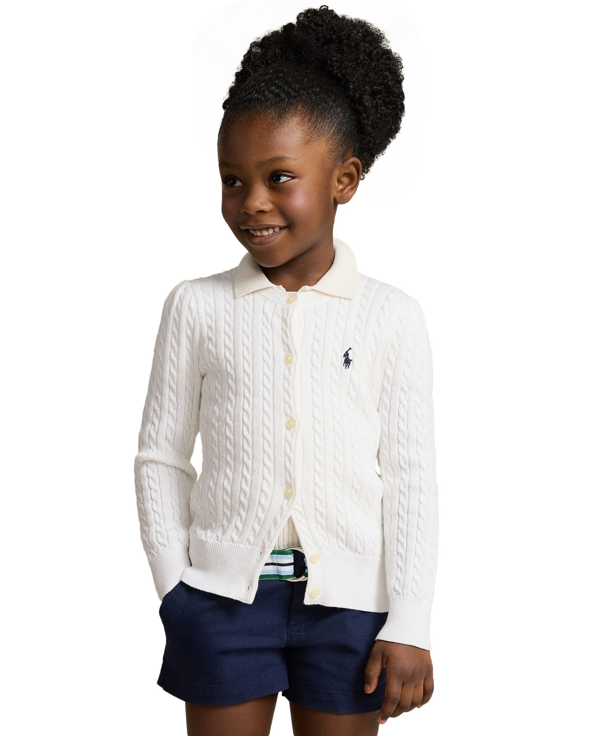 Polo Ralph Lauren Toddler and Little Girls Cable-Knit Cotton Cardigan - Bright White | Macy's