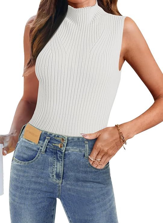MEROKEETY Women's Summer Ribbed Knit Tank Tops 2024 Casual Mock Neck Sleeveless Shirts | Amazon (US)