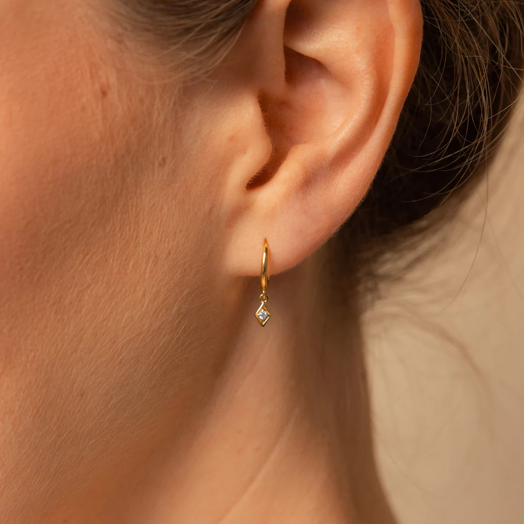Dangling Hoop Earrings by Caitlyn Minimalist Dainty Diamond Charm Earrings Minimalist Huggie Hoop... | Etsy (US)