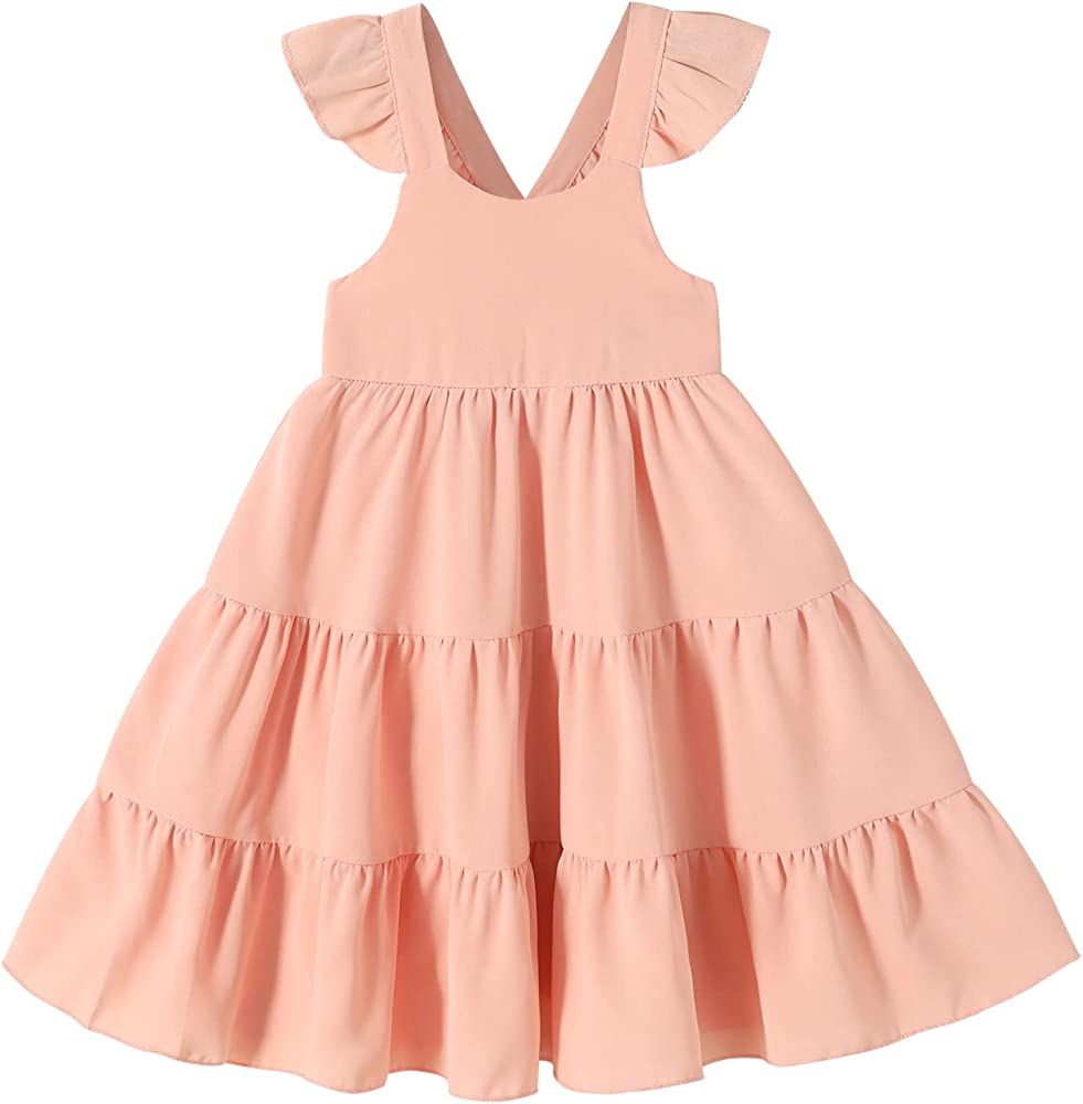YOUNGER TREE Toddler Girl Outfits Baby Ruffled Sleeveless Princess Dresses Tutu Skirt Summer Sleevel | Amazon (US)
