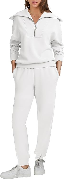 ANRABESS Women 2 Piece Outfits Sweatsuit 2024 Fall Half Zip Sweatshirt Jogger Sweatpants Tracksui... | Amazon (US)