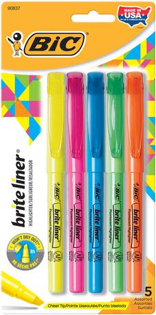 BIC Brite Liner Chisel Tip Highlighter, Assorted Colors, 5-Count, For Broad-Line Highlighting or ... | Walmart (CA)