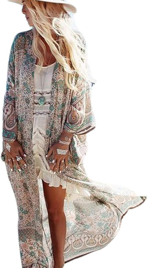 Bsubseach Womens Chiffon/Rayon Beach Blouses Kimono Cardigan Long Bikini Cover Up | Amazon (US)