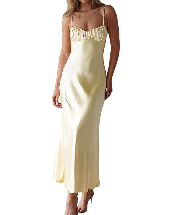 Satin Spaghetti Strap Backless Ruched Twist Cocktail Dresses for Women Silk Open Back Cut Out Mid... | Amazon (US)