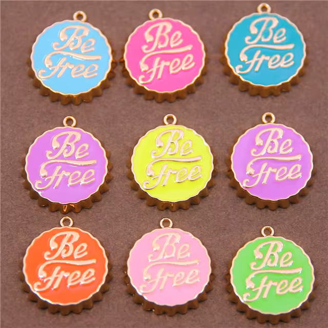6Pcs Dainty Enamel Letter Be Free Round Bottle Cap Shape Pendant/Charm, Daint Medallion Charm, Ne... | AliExpress (US)
