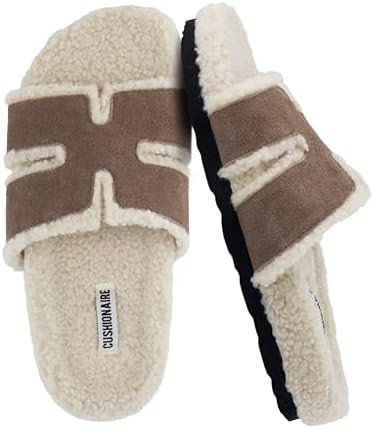 CUSHIONAIRE Cuddle Fur Slippers for Women Faux Shearling Slide Sandal +Memory Foam, Wide Widths A... | Amazon (US)