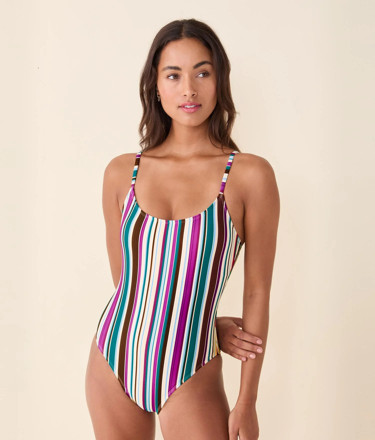 The Amalfi One Piece - Eco Nylon - Retro Stripe - Long Torso | Andie Swim