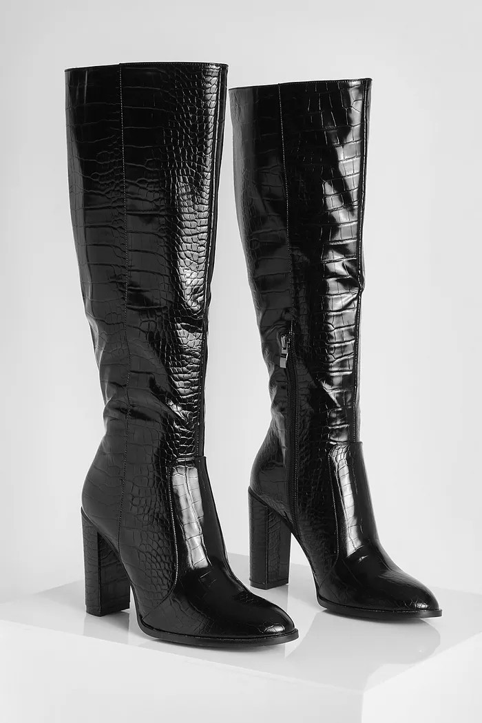 Round Toe Knee High Croc Boots | Boohoo.com (UK & IE)