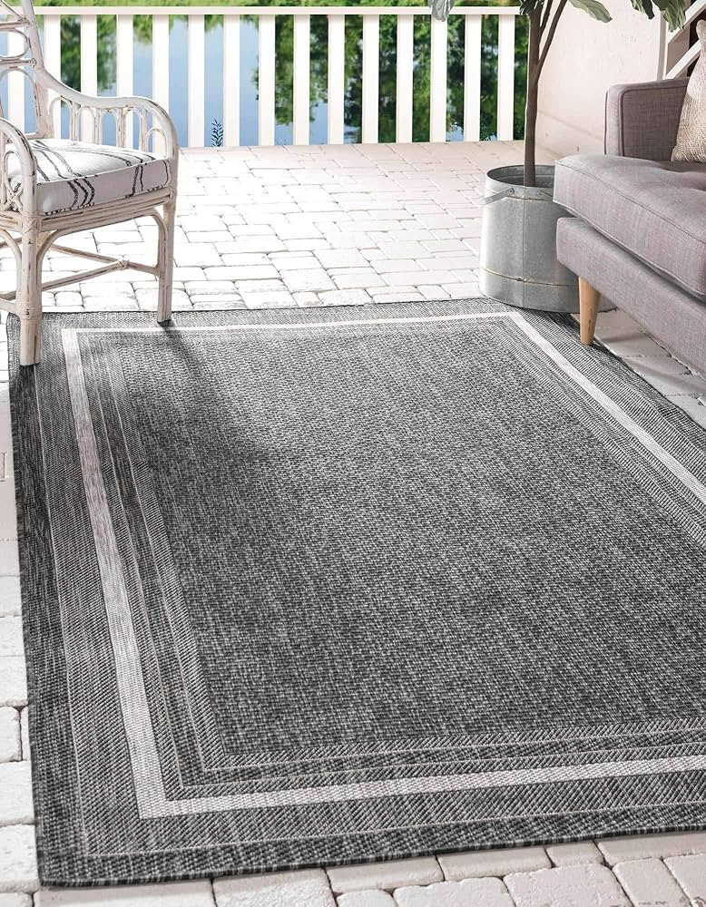 Unique Loom Outdoor Border Collection Casual Solid Border Transitional Indoor and Outdoor Flatwea... | Amazon (US)