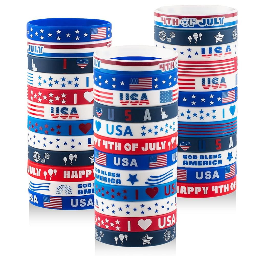 36pcs 4th of July Rubber Bracelets Silicone Wristbands for independence day decorations Supplies ... | Amazon (US)