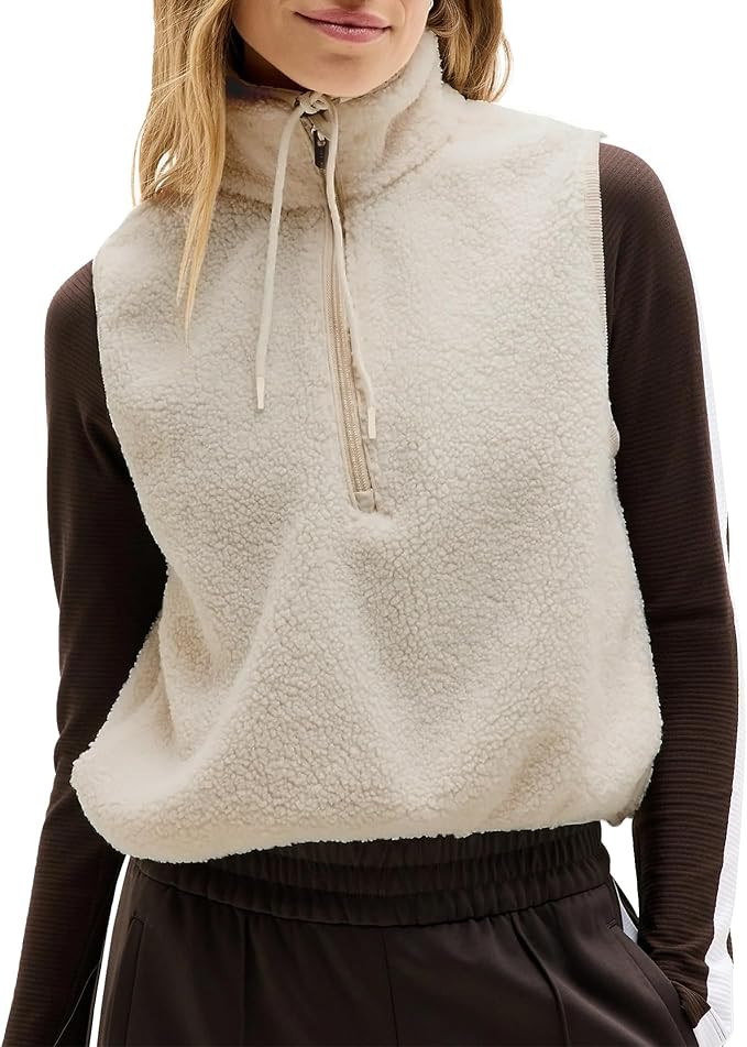 Songling Womens Fuzzy Fleece Vest High Neck Cropped Half Zip Up Warm Sherpa Vest Drawstring Pullo... | Amazon (US)
