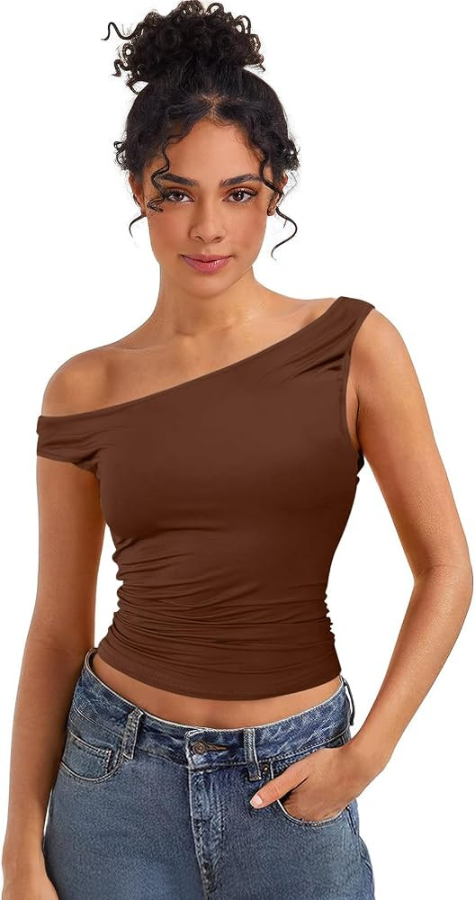 MEROKEETY Womens Summer Off Shoulder Slim Fit Crop Tops Sleeveless Sexy Going Out Tank Tops Y2K T... | Amazon (US)