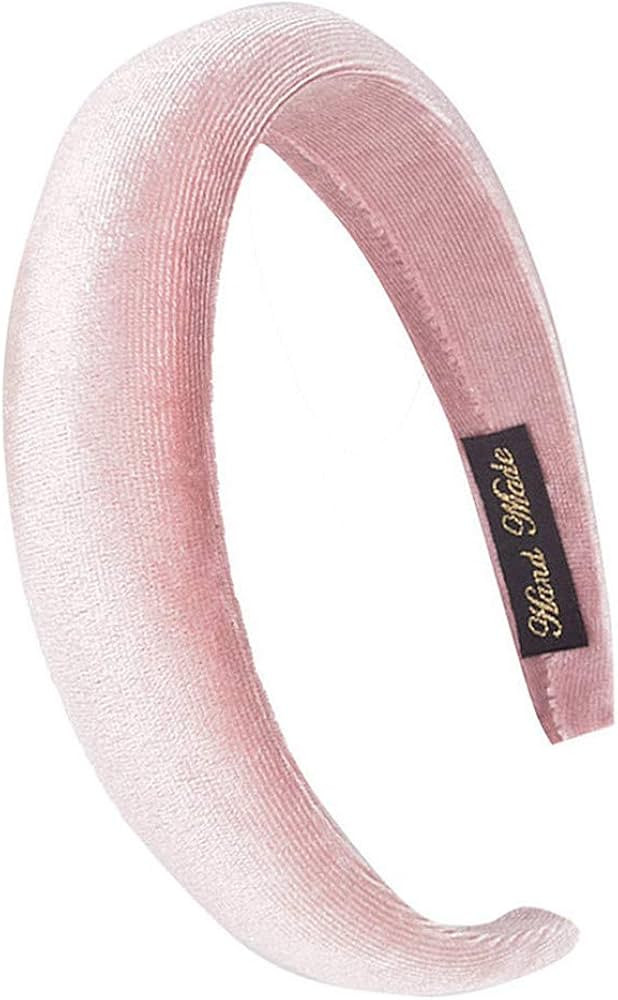 Padded Headbands Velvet Headband Puffy Sponge Thick Headbands Vintage Wide Headband for Women (Pi... | Amazon (US)