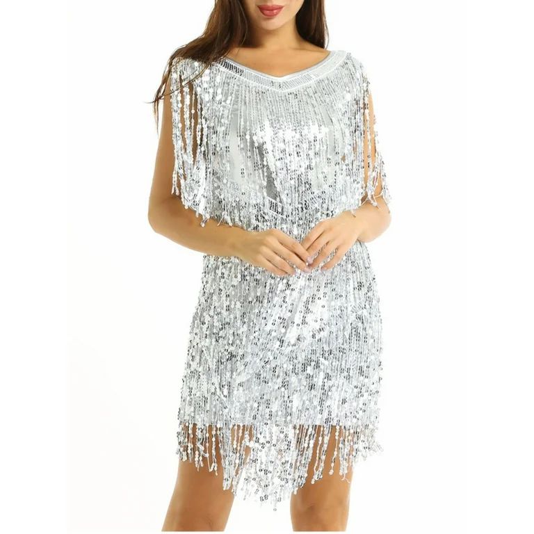 iEFiEL Womens Tiered Sequins Tassels Latin Dance Dress Flapper Cocktail Party Dress - Walmart.com | Walmart (US)