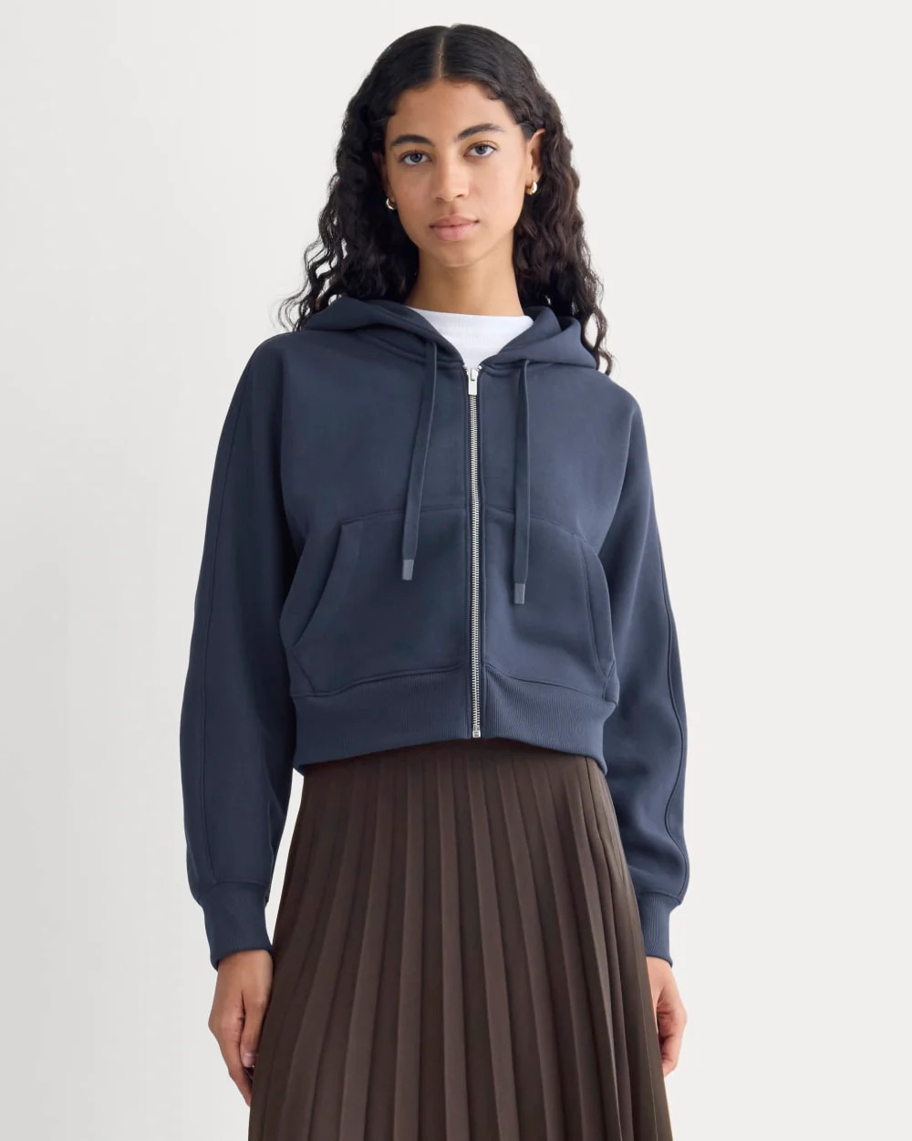 Luxe Fleece Full-Zip Cropped Hoodie | Navy | Everlane