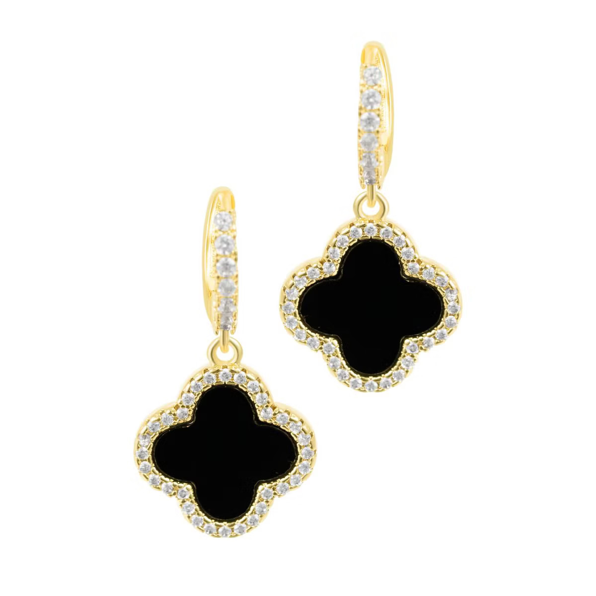 Adornia Crystal Halo Black Clover Dangle Huggie Earrings (rose gold) | Target