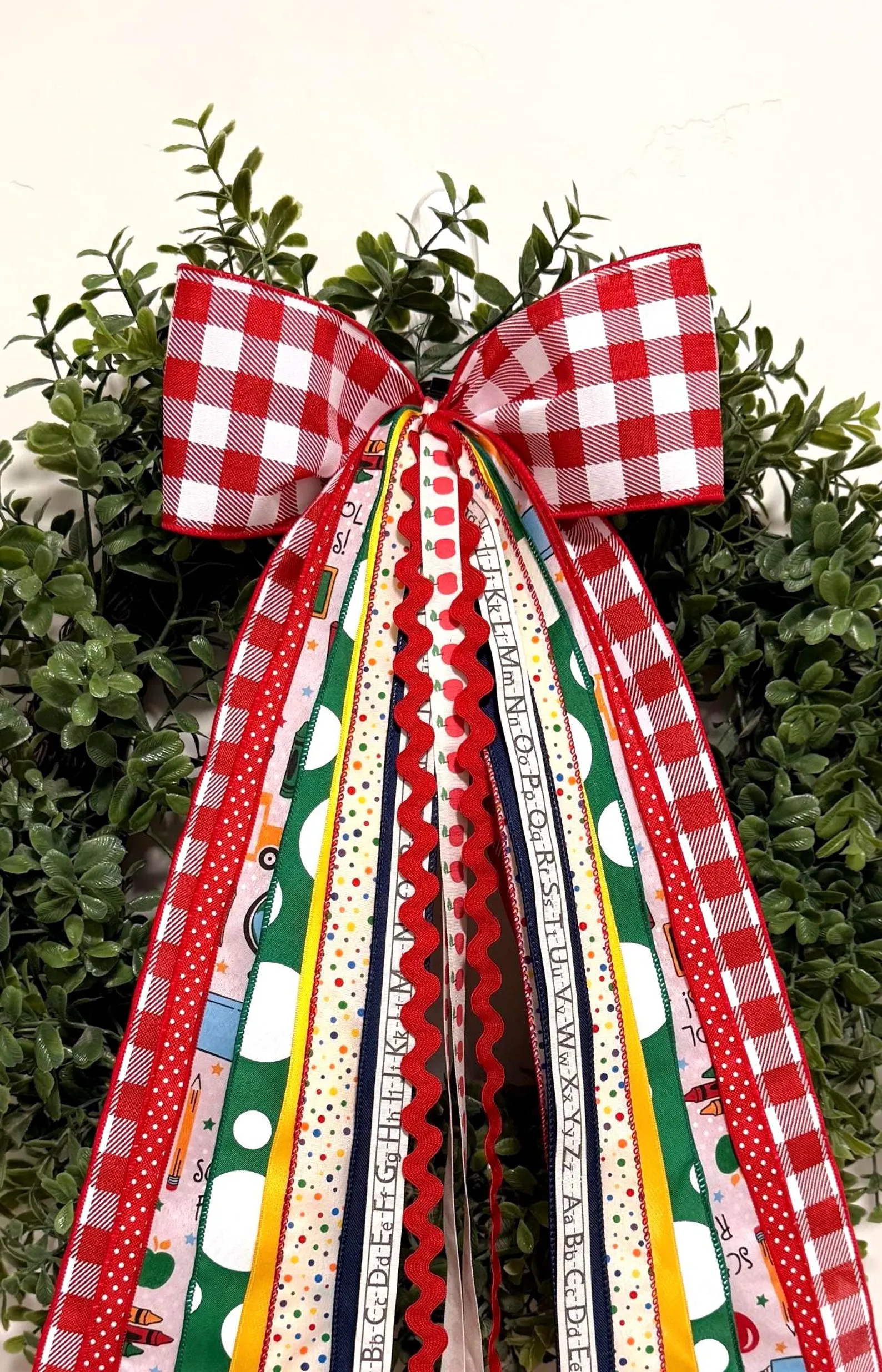 Back to School Wreath Bow | Teacher Door Decor | 4in Red Gingham | Polka Dots | Classroom Welcome... | Etsy (Global)