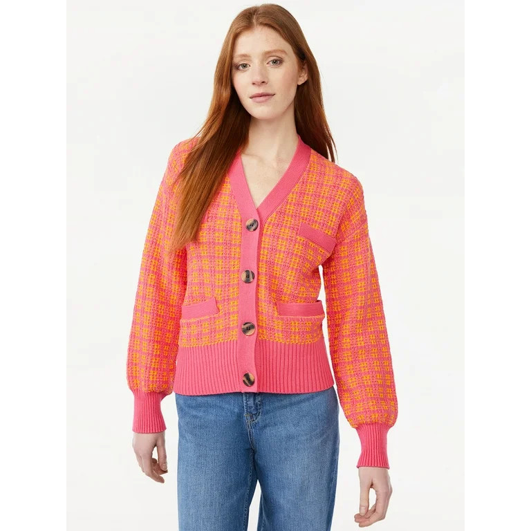 Free Assembly Tweed Cardigan Sweater with Welt Pockets, Midweight | Walmart (US)