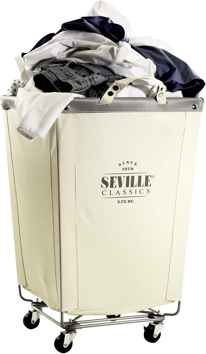 Seville Classics Large Commercial Heavy Duty Rolling Steel Frame Laundry Hamper Canvas Cart Bin, ... | Amazon (US)