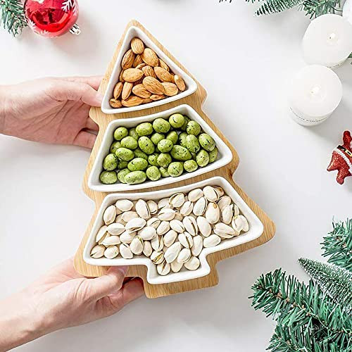 Bamboo Christmas Tree Tray, Ceramic Serving Dishes Set In Christmas Themed Design Serving Bowls for Parties, Perfect for Veggies, Candy and Snacks, White | Amazon (US)