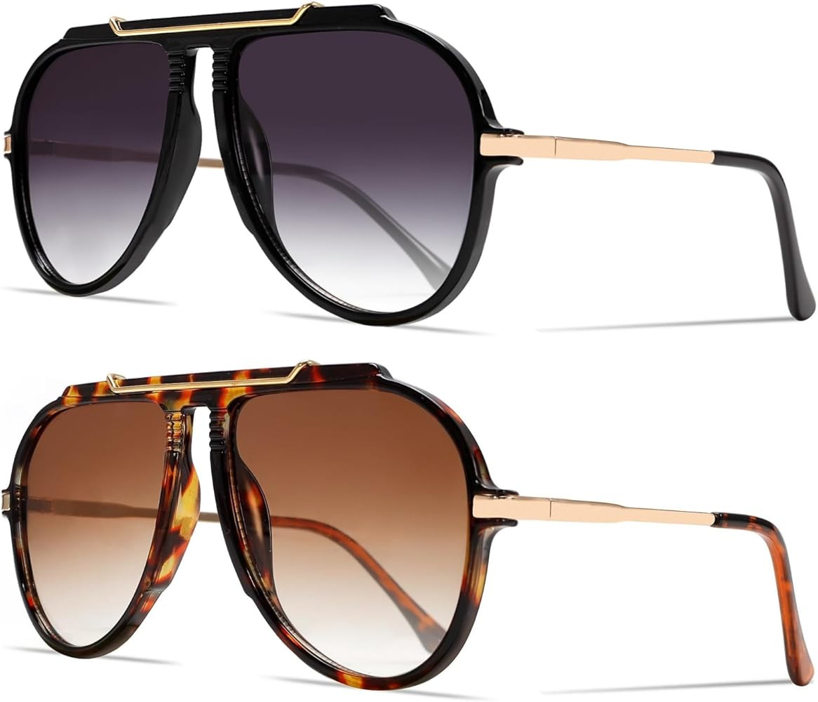 Oversized Aviator Sunglasses for Women Men 2026 70s Retro Gold Metal Sun Glasses Tangle Free Squa... | Amazon (US)